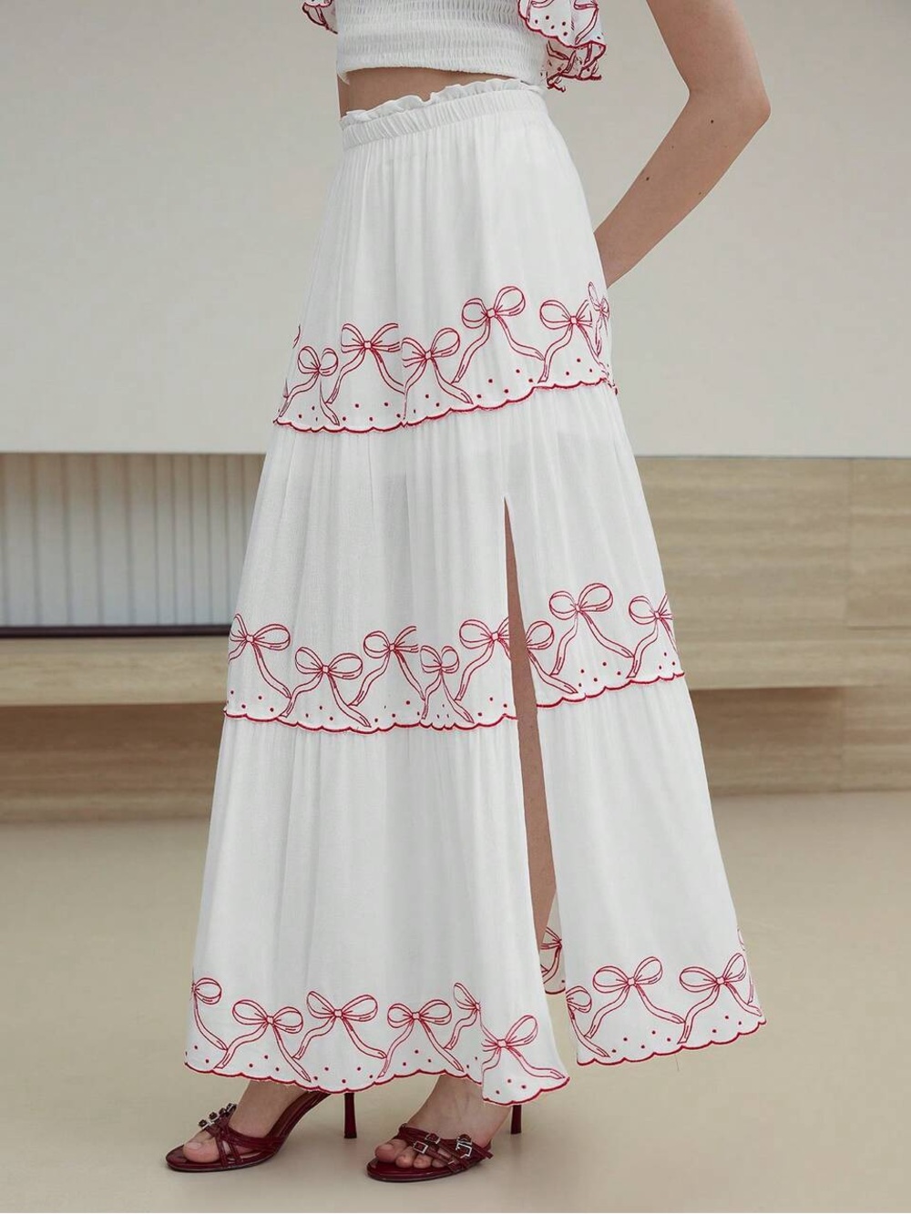 MOTF Studio Split Thigh Bow Print Skirt M